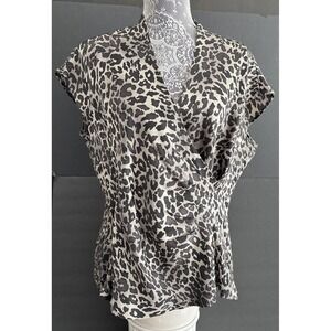 Vintage Talbots Elegant Pure Silk Animal Print‎ Faux Wrap Side Zip Size 14